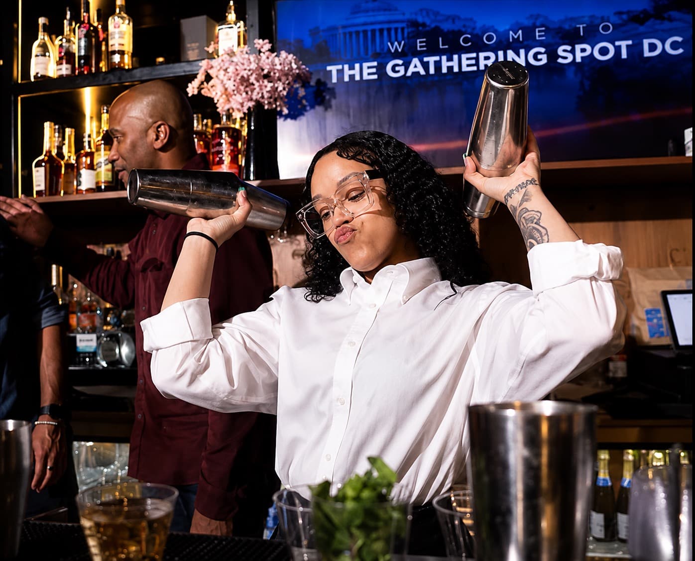 A bartender at The Gathering Spot in Washington, DC